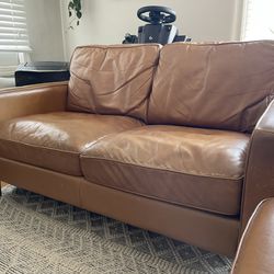 Brown Leather Loveseat / Couch