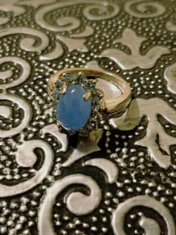 Silver, Aquamarine & Jade Ring