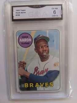 1969 Topps Hank Aaron Baseball Card Graded 6 by GMA looks better like PSA