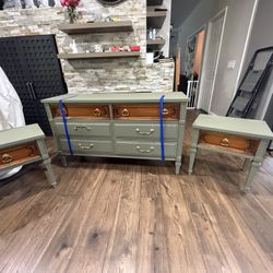 Dresser, End Tables With Attached Mirror