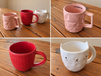 3 Oversized Coffee Mugs – Starbucks, Cat & Red