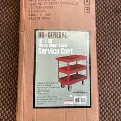 Us General 30 Inch Time 16 Inch Three Shelf Steel Service Cart Red