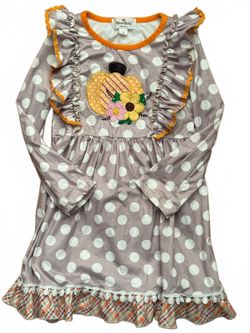 Marnie Mae Girls XL Pumpkin Floral Polka Dot Dress