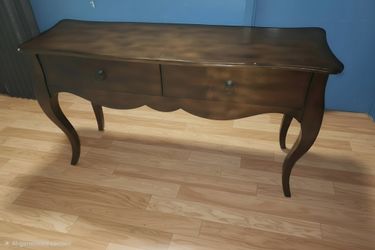 Vintage French Country Dark Wood Console Table – Cabriole Leg Sofa Entryway Desk