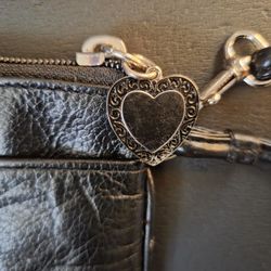 Vintage Black Faux Leather Wristlet w/ Heart Charm