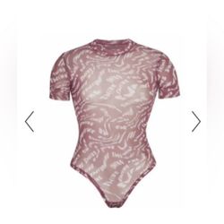 SKIMS Sunmer Mesh T-shirt Thong Bodysuit Raspberry Swirl *Discontinued Rare* NWT