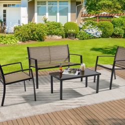 4-piece Wicker Patio Sofa Set (Tan)