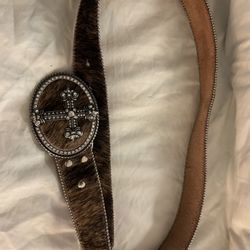Women’s Leather Cow Hide Belt With Cross Buckle 