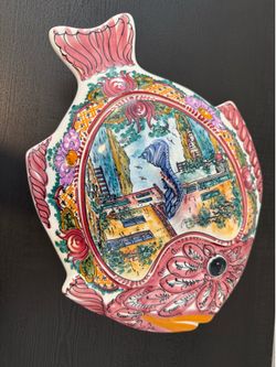 Hand painted Greece Fish Casserole Serving  Dish