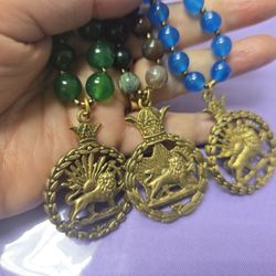 Gemstone Necklace Iran Persia Lion & Sun Shir Khorshid Pendant