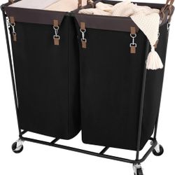 Rolling Laundry Hamper with Wheels 2 Section Clothes Sorter Cart 390L Large