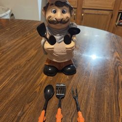 Ceramic Chef Statue With Utensils 