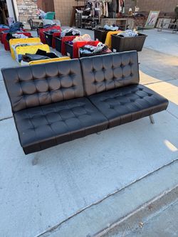 Black Tufted Faux Leather Futon Sofa