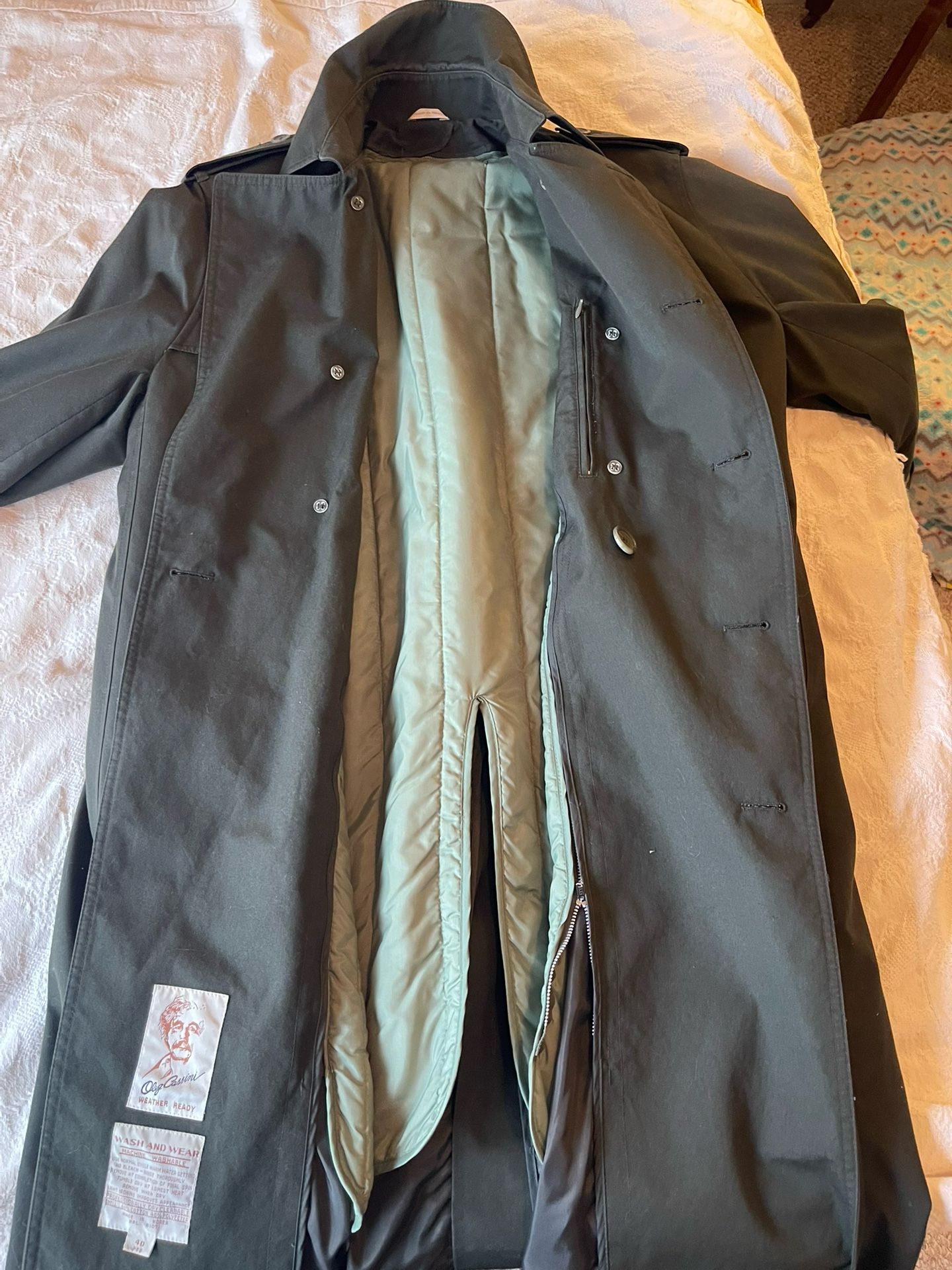 Trench Coat - Men’s 40 R- Oleg Cassini- Used - Dark Green