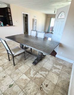 Rustic Farmhouse Dining Table Set – Solid Wood w/ 6chairs