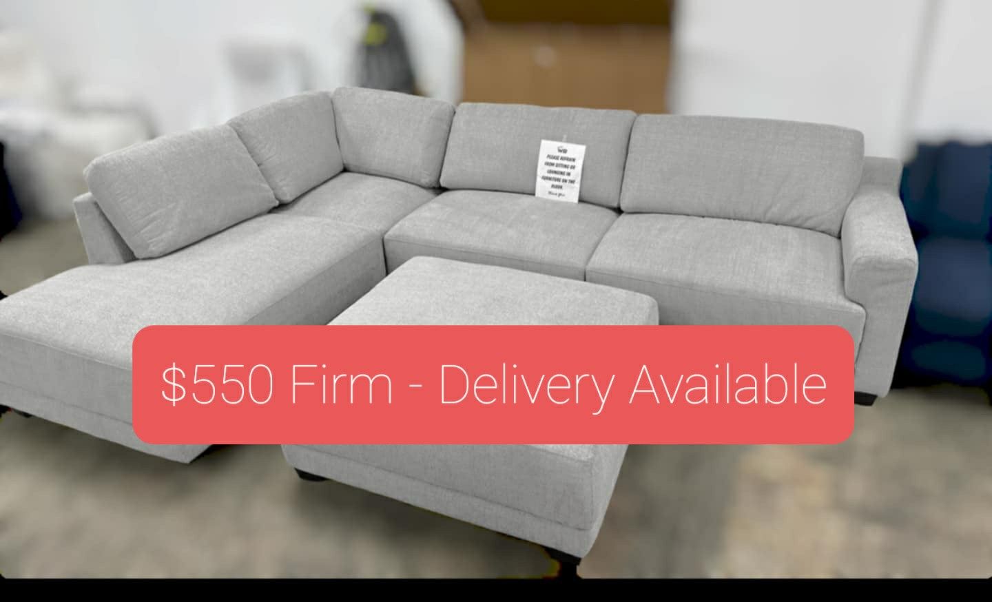 Gray Sectional Couch Sofa With Ottoman Delivery Availabile 