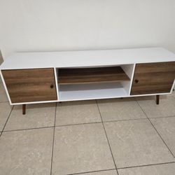 70” TV Stand Table White And Wooden