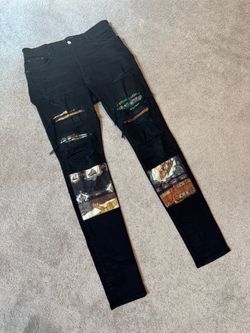 Amiri Black Scarves Art Patch Jeans
