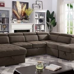  Brand New Ash Brown Faux Nubuck Converts into Bed Storage in Chaise Chaise not Reversible Sectional Sofa 
