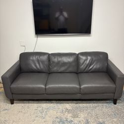 Havertys Leather Grey Sofa