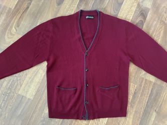 Haband Men's Burgundy Button-Up Cardigan Sweater