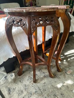 Pr. Of Indonesian marble top side tables