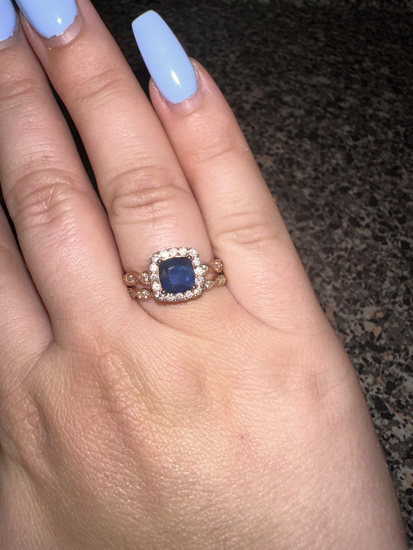 Rose Gold Vintage Inspired Sapphire Bridal Set