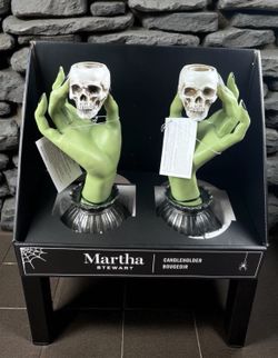 Halloween Witch Green Skulls Candleholders Gothic Wicked 