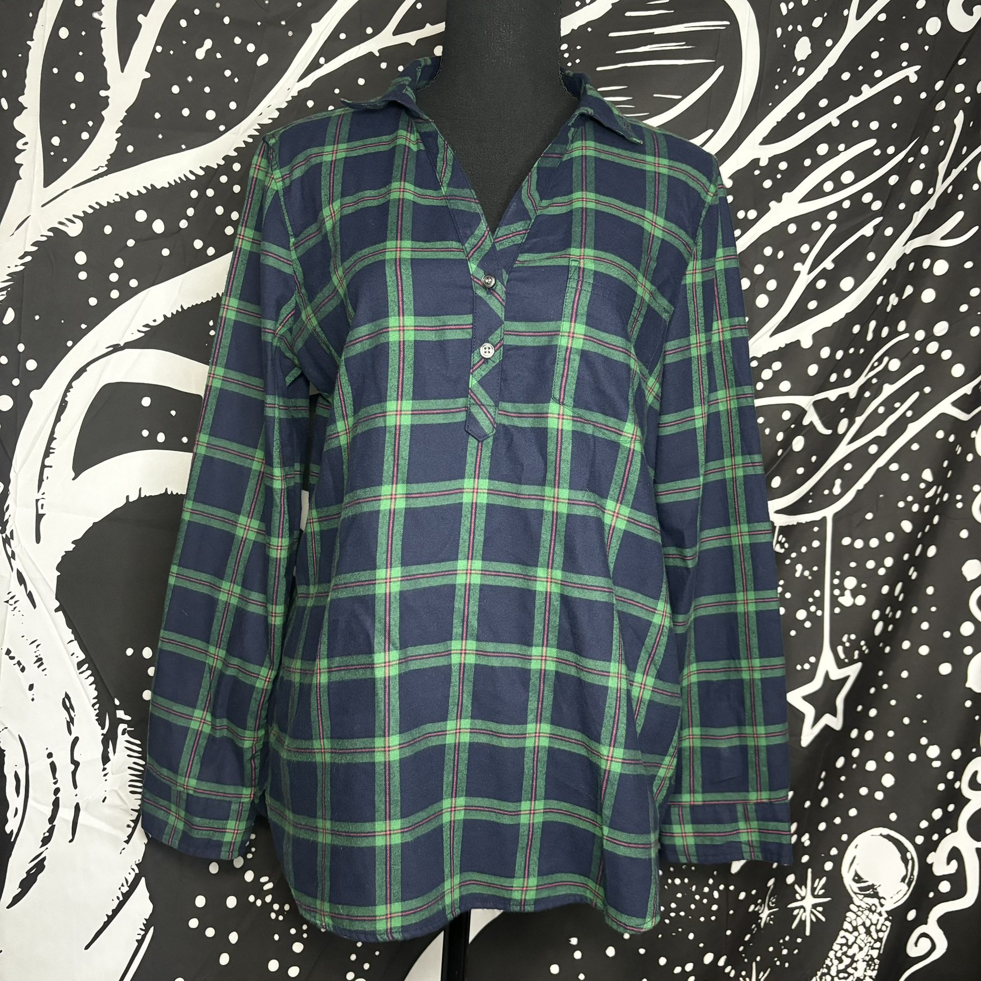 J.Crew Navy Plaid Long Sleeve Blouse