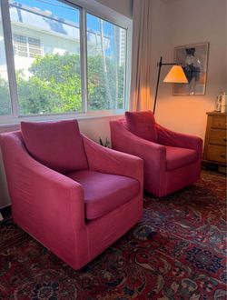 Pottery Barn Swivel Glider Chairs Raspberry Slipcovers