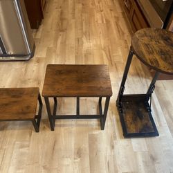 Set of folding table, and two flower stands