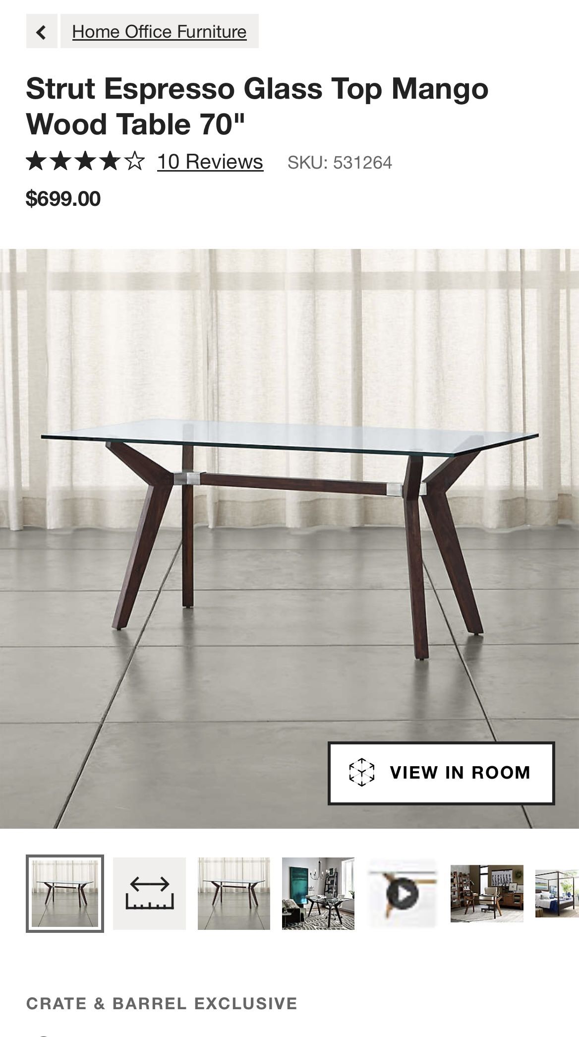 Crate & Barrel Glass Dining Table 