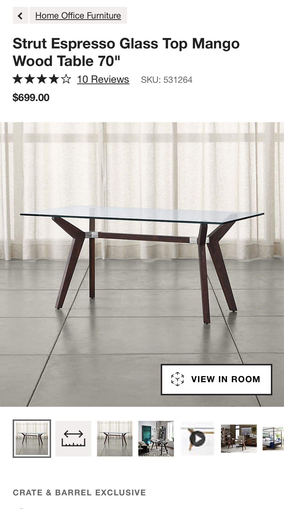 Crate & Barrel Glass Dining Table