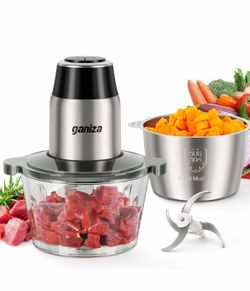 GANIZA Food Processors, Electric Food Chopper with Meat Grinder & Vegetable Chopper - 2 Bowls (8 Cup+8 Cup) with Powerful 450W Copper Motor - Includes