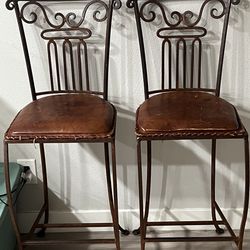 Steel frame barstools, real leather cushions