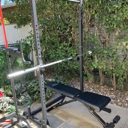 Home Gym Power Rack + Bench + Olympic Barbell + 275 lb Weight Plate Set (Retail $1500+) 