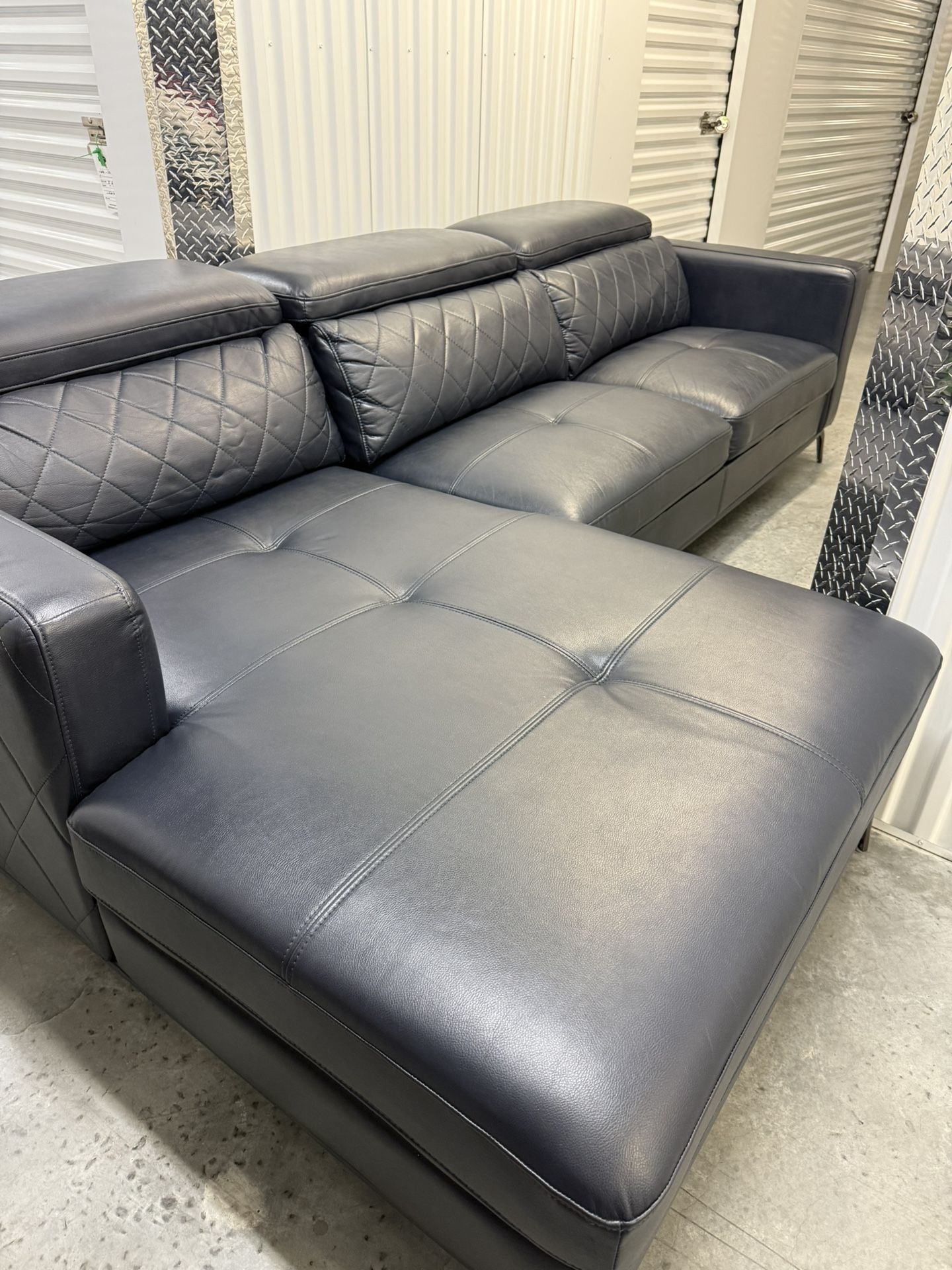 Dark Blue Leather Couch