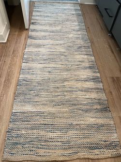 Blue and Beige Woven Runner Rug