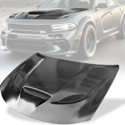 Fits 15-22 Dodge Charger SRT Hellcat Style Hood Scoop Vent Unpainted - Aluminum