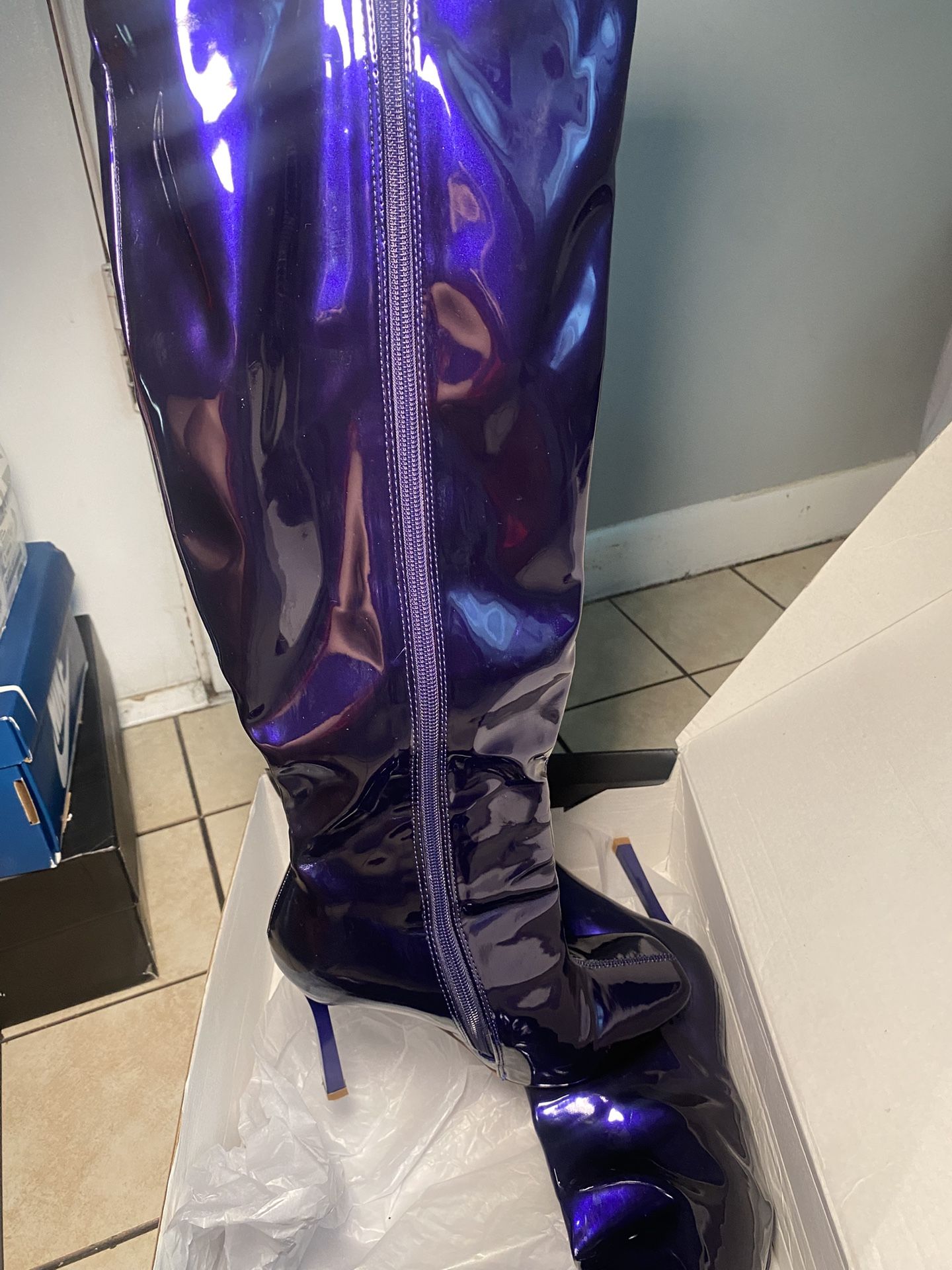 Purple Metallic High Heel Boots