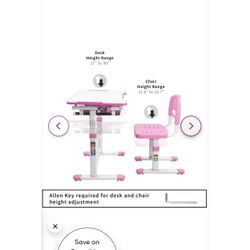 Little girls, pink and white desk