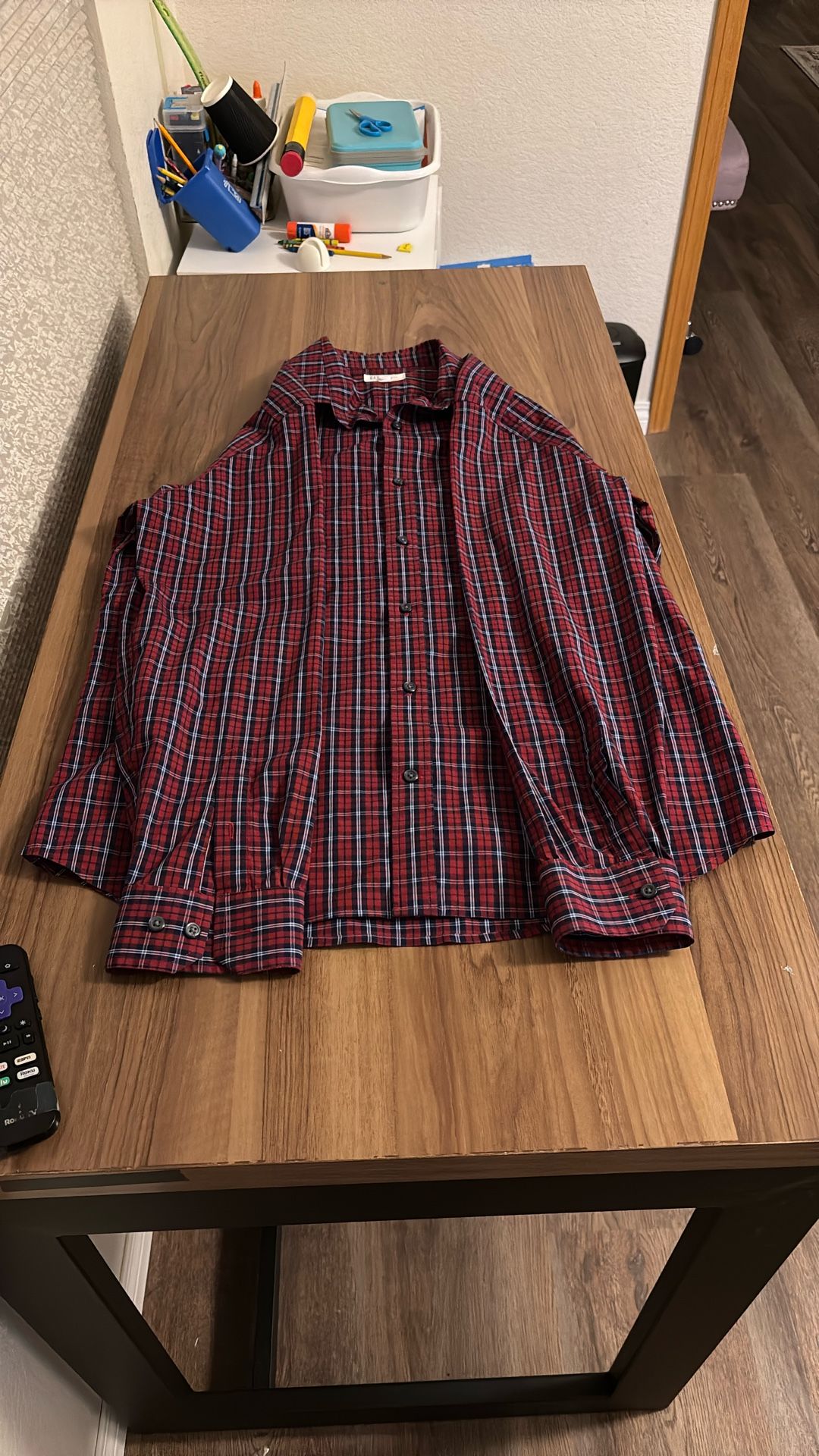 Comfortable Plaid Dress Shirt Size L