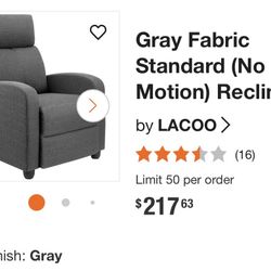 Modern Recliner Home Chair in Charcoal Fabric
