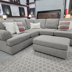 Gray L-Shaped Sectional w/ Ottoman – Same-Day Delivery