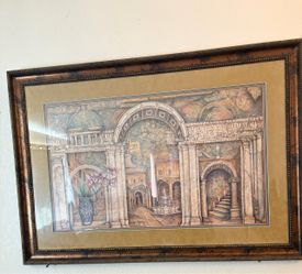 Heavy Framed Architectural Wall Art vintage Brown & Gold