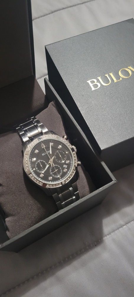 BULOVA Men's Chronograph Classic Diamond (1/8 ct. t.w.) Stainless Steel Bracelet Watch 44mm