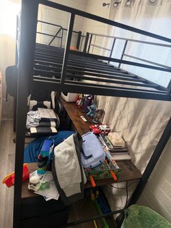 : Black Meta Twin Loft Bed with Built-In Desk