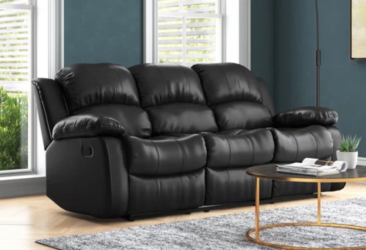 83” Faux leather Black Sofa