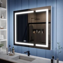 42” X 36” LED Medicine Cabinet Mirror (Adjustable Color / Brightness / Touch Sensor / Storage Shelves) [NEW IN BOX] **Retails For $700