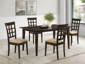 ☠️ Dining Set 5 Pc, Espresso Finish Wood, Fabric Upholstered Chairs, New in the Box.